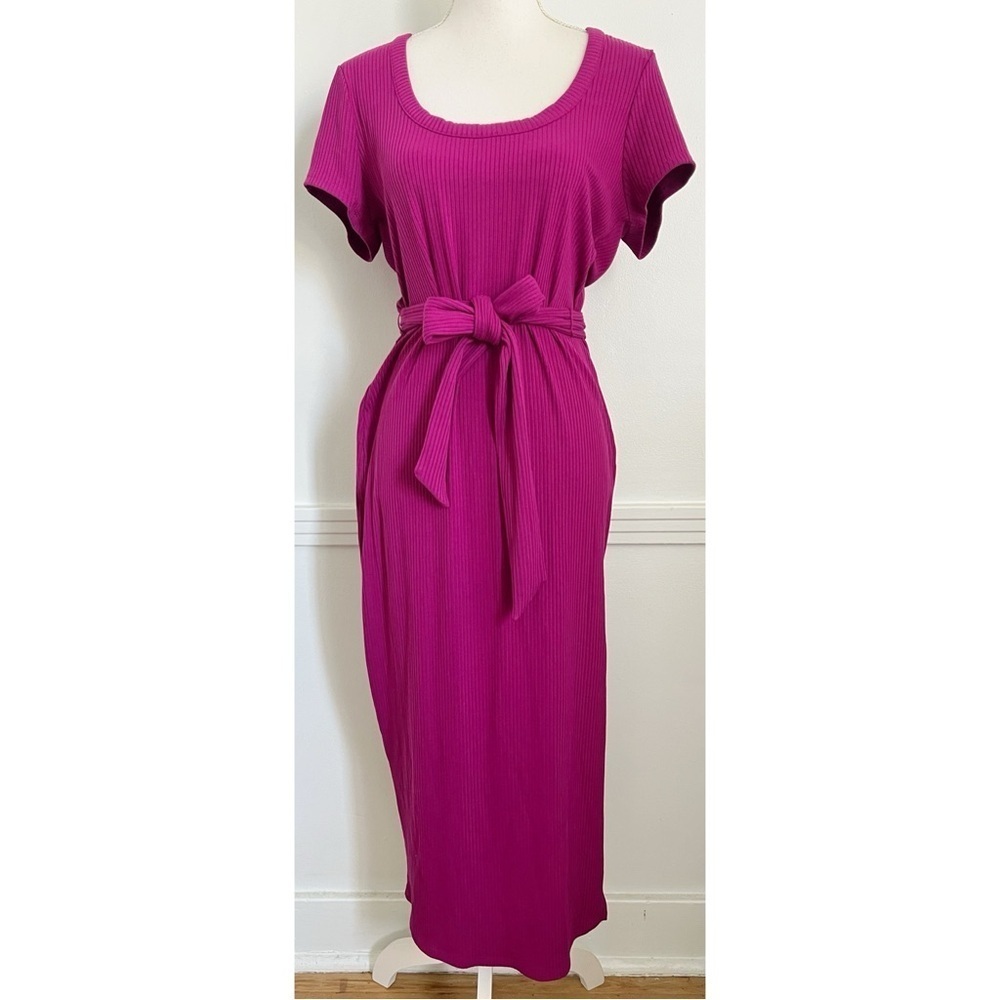 Bar III • NWT Vivid Orchid Tie Waist Ribbed Dress